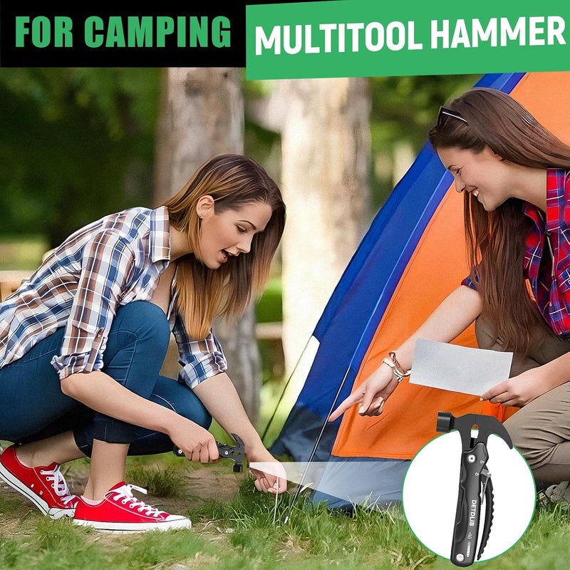 DETDLIB12-in-1 Multitool Hammer, Birthday Gifts for Men, Essential for Camping, Hiking, Cool Gadget Valentines Day Gifts for Him, Men, Husband, Dad, Father, Mechanic, Women, Black - Image 4